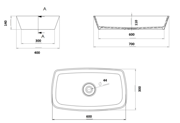 Раковина накладная Ai.Con Oasi 70*40*14 см SA7711029SSM70, белая