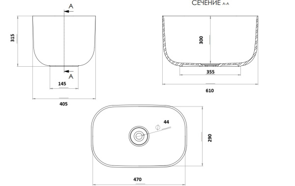 Раковина накладная Ai.Con Tesoro 60*40*32 см SA7711028SSM60, белая