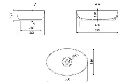 Раковина накладная Ai.Con Grape 55*36*12,5 см SA77110210SSM55, белая