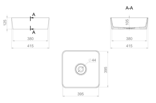 Раковина накладная Ai.Con Egoista 41.5*41.5*12,5 см SA7711023SSM, белая матовая
